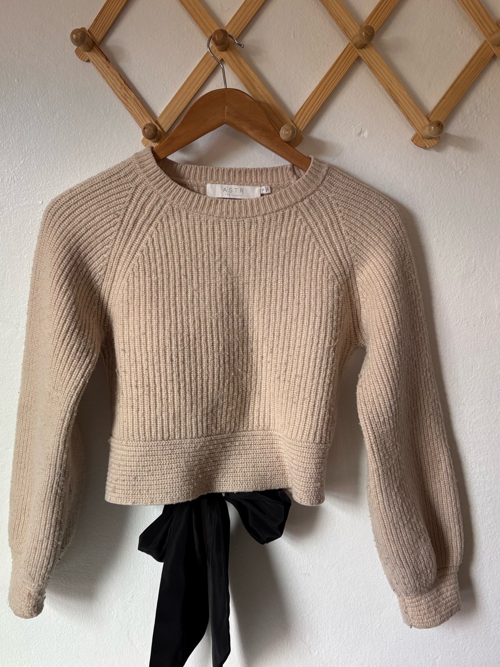 Astr Cream Ribbed Crewneck Sweater